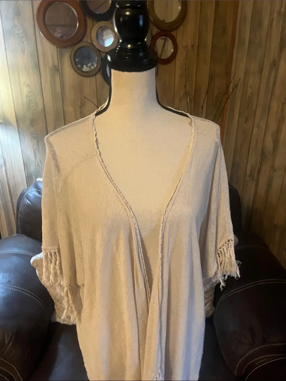 hazel Cream Lightweight Linen Cardigan with Scallop Trim Boho Neutral Festival